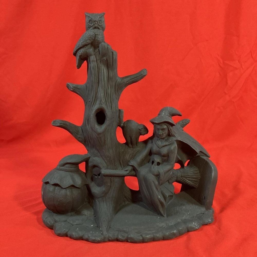 Vtg Cramer Ceramic Haunted Forrest Tree Witch Jack o' Lantern Owl / Non-Lighted